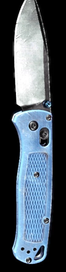 Blue-handled folding knife.