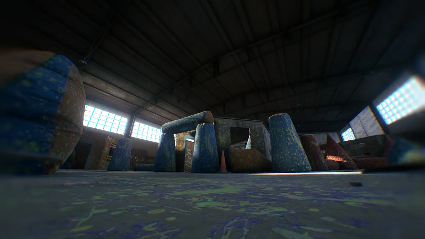 Paint-covered barriers inside the arena.