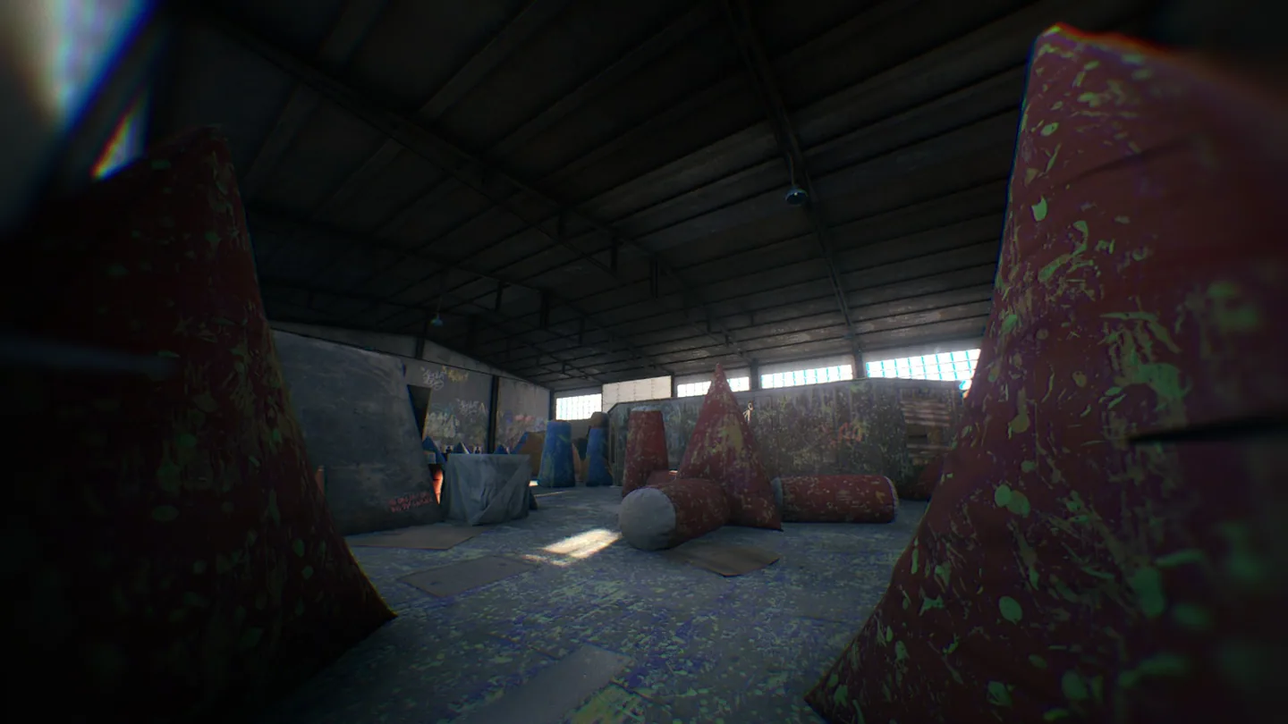 Lanes between the inflatable and solid barriers.
